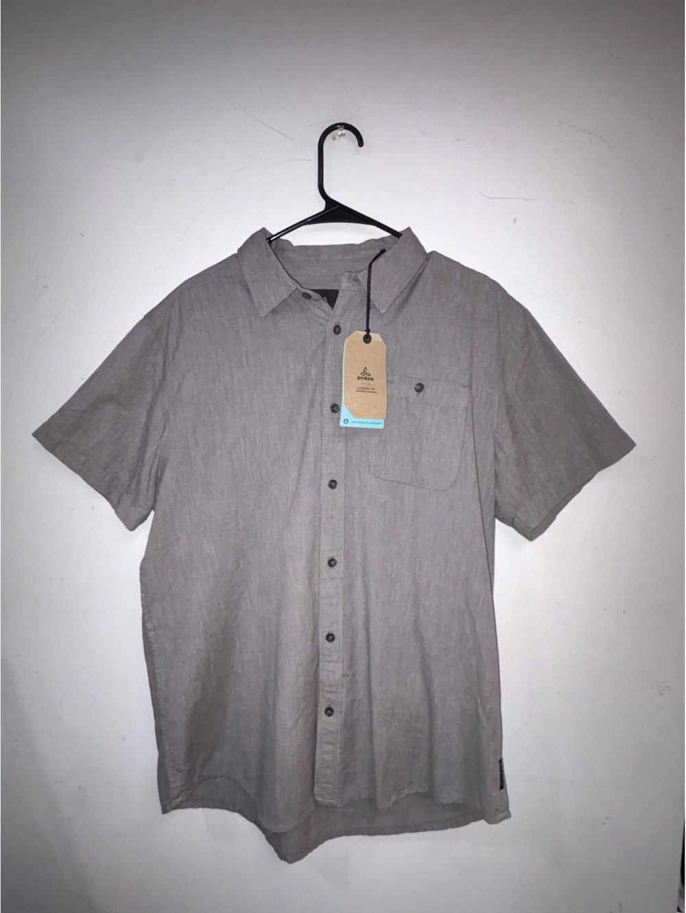 prAna Jaffra Short Sleeve Shirt Medium Gray Organic Cotton